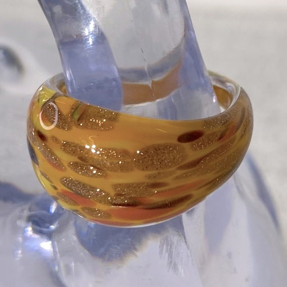 Vintage Art Glass Handmade Yellow Gold Orange Band Ring - Picture 7 of 12